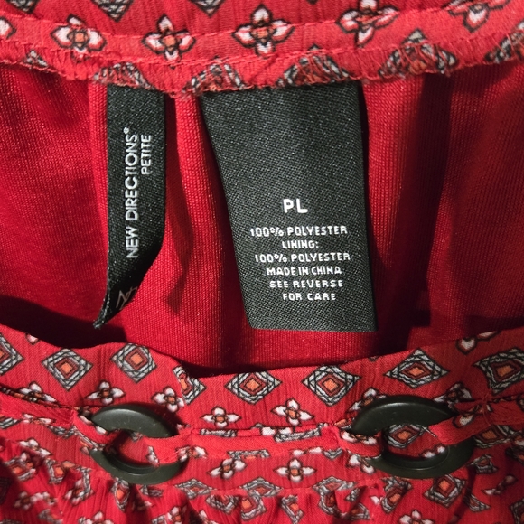 New Directions Dark Red Smocked Puff Sleeve Blouse - Picture 3 of 6